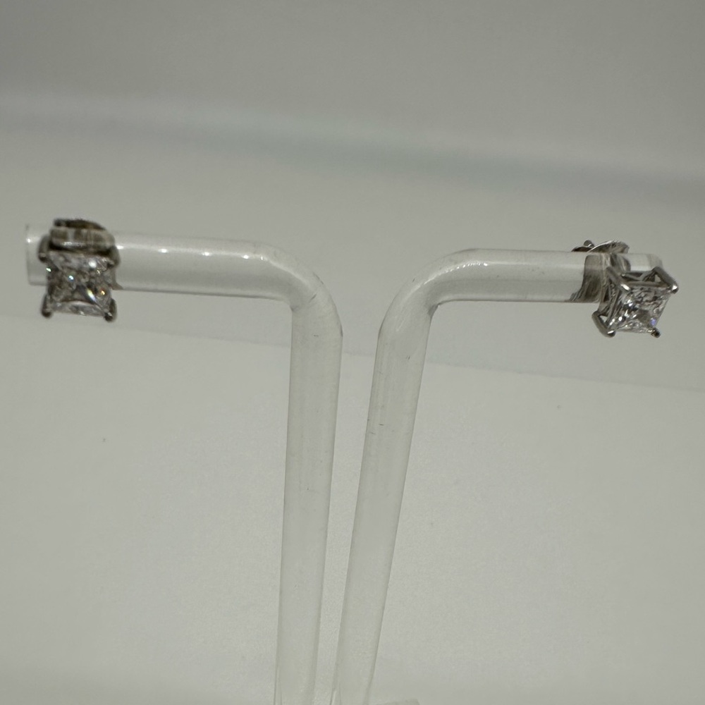 SS 925 Princess Diamond Cut Dazzling Stud Earrings Silver - Picture 6 of 9